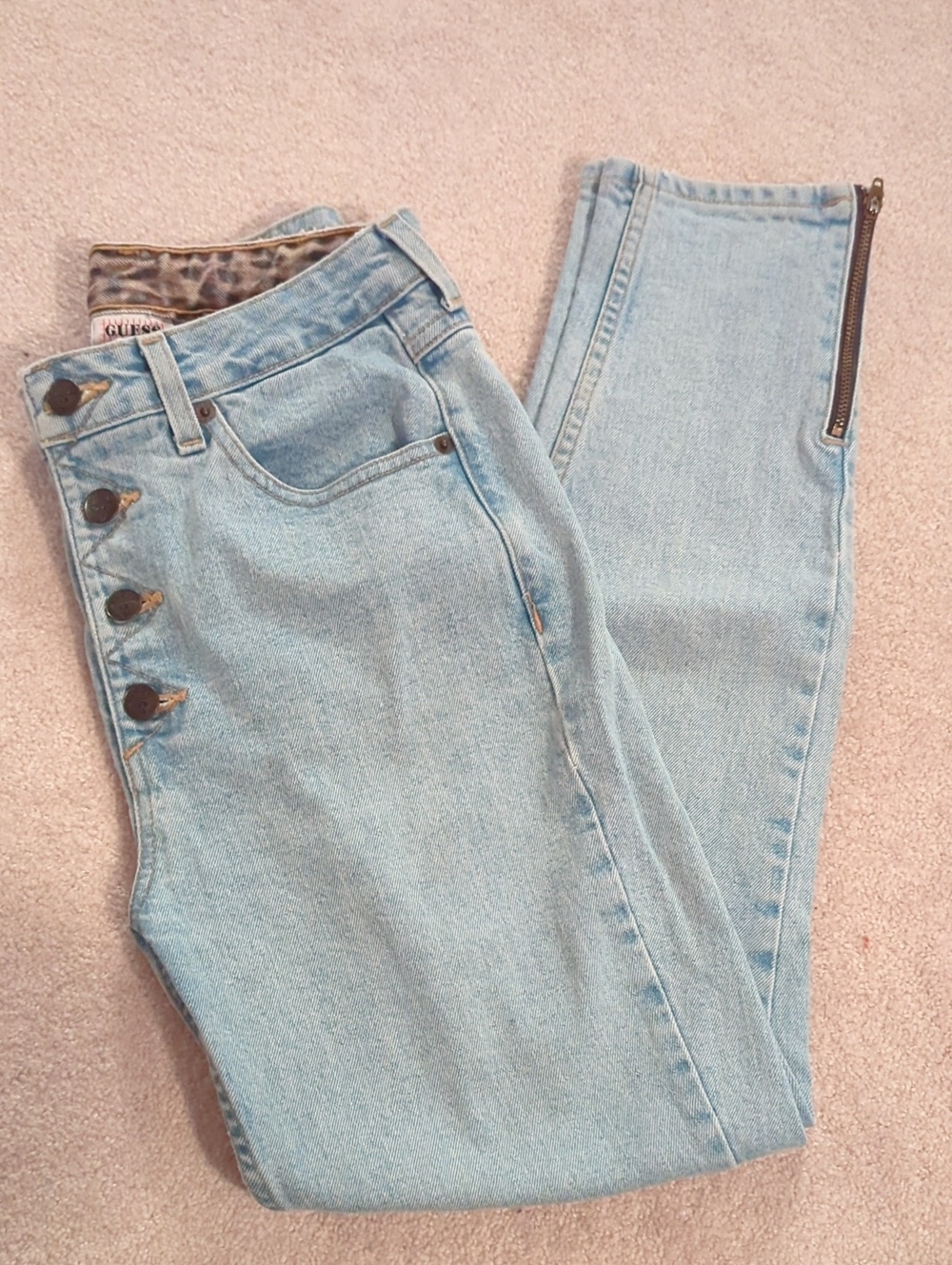 Guess Light Blue High-Rise Button-Fly Jeans with Side Zipper Size 28